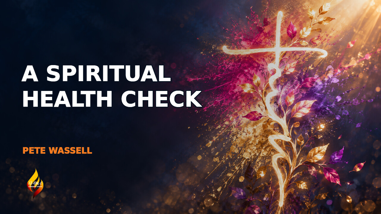 A Spiritual Health Check sermon artwork — a cross growing with colourful leaves and light